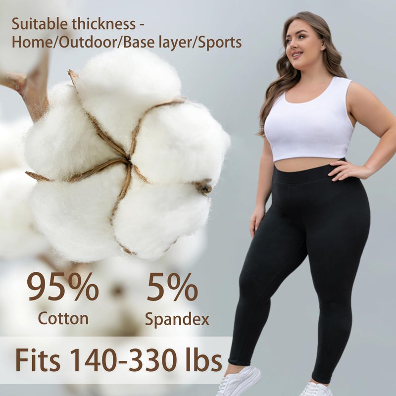 Seawhisper Leggings for Women Plus Size Tights High Waisted Cotton Fleece Lined Black Wide Tummy Control XL 2X 3X 4X 16W 18W 20W 22W 26W - Image 2